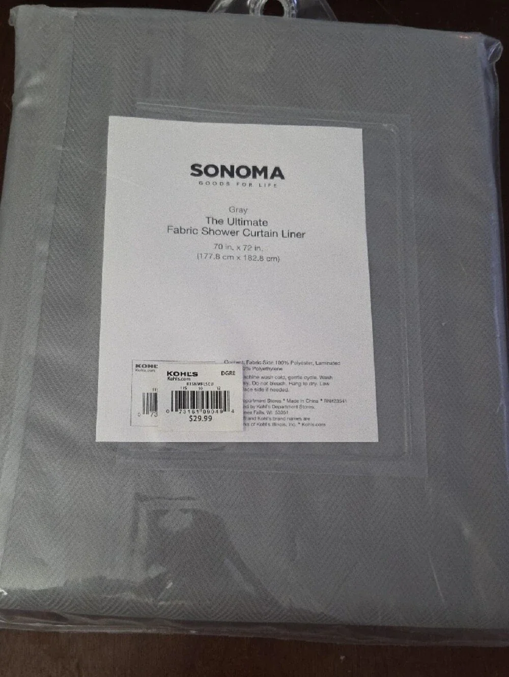 SONOMA Gray Fabric Shower Curtain Liner - Solid Gray